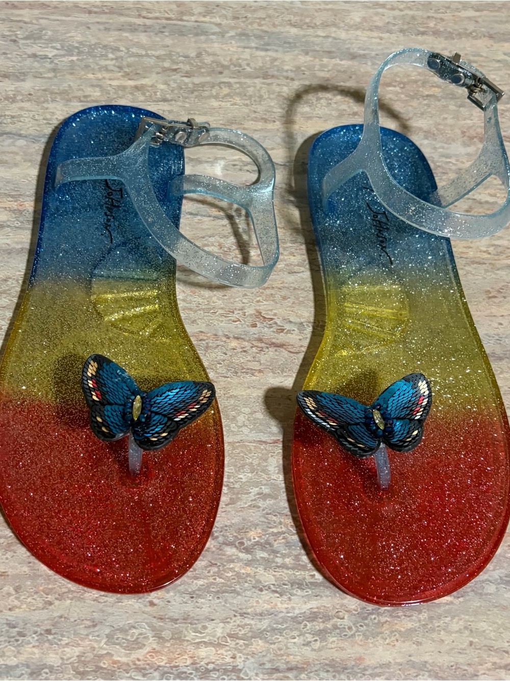 Betsey Johnson Jelly Strapped Sandals with Sequins Butterfly Accents